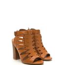 Incaltaminte Femei CheapChic Lined Up Faux Leather Chunky Heels Tan