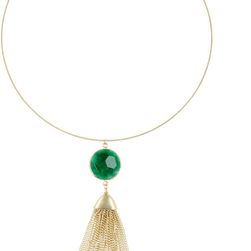 14th & Union Semi Precious Stone Slice & Tassel Collar Necklace GREEN JADE-GOLD