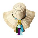 Accesorii Femei Betsey Johnson Floppy Straw Hat with Pom Pom Tassels Turquoise