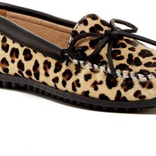 Minnetonka Full Leopard Genuine Calf Hair Moccasin (Women) LEOPARD BLACK