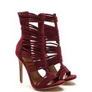 Incaltaminte Femei CheapChic All Strapped Up Velvet Caged Heels Burgundy