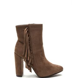 Incaltaminte Femei CheapChic Fringe-off Chunky Faux Suede Booties Taupe