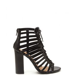 Incaltaminte Femei CheapChic Saucy Girl Chunky Caged Lace-up Heels Black