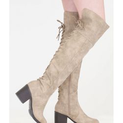Incaltaminte Femei CheapChic Laces On Faux Leather Thigh-high Boots Taupe