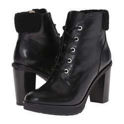 Incaltaminte Femei Michael Kors Kim Lace Up Bootie Black Distressed VachettaFaux Shearling