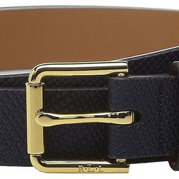 Ralph Lauren Crosshatch Leather 1" Endbar Belt Marine