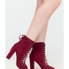 Incaltaminte Femei CheapChic Laces On Laces Faux Suede Booties Burgundy