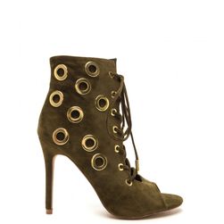 Incaltaminte Femei CheapChic Hole Heart Embellished Lace-up Booties Olive