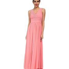Eliza J Sleeveless Pleated Bodice and Waist Gown Coral