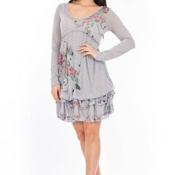 Rochie gri cu motive florale, Roh