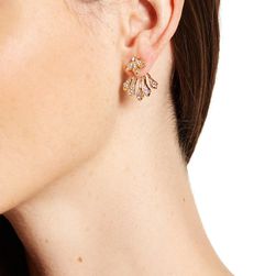 Free Press Crystal Leaf Stud & Jacket Mismatched Earrings CLEAR-GOLD