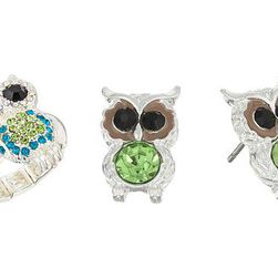 Bijuterii Femei Betsey Johnson Owl Stud Earrings and Stretch Ring Set Green