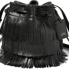 Ralph Lauren Mini Fringe Leather Bucket Bag Black