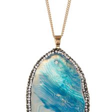 Natasha Accessories Slice Pave Pendant Necklace BLUE-GOLD