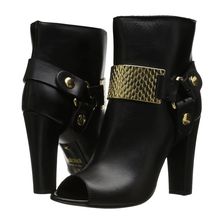 Just Cavalli Peep Toe Bootie with Gold Hardware Black
