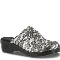 Incaltaminte Femei Easy Street Ozone Clog Silver Metallic Faux Leather Lace