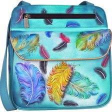 Anuschka Handbags Multi Pocket Travel Crossbody Floating Feathers