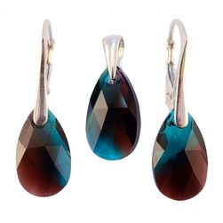 Set Argint 925 cu Swarovski Elements, Burgundy Blue Zircon, 16 mm