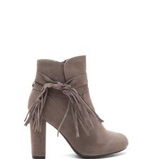 Incaltaminte Femei CheapChic In Fringe Chunky Tassel Bow Booties Taupe