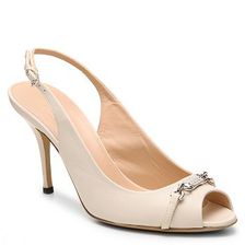 Incaltaminte Femei Gucci Final Sale - Leather Nameplate Peep Toe Pump Ivory