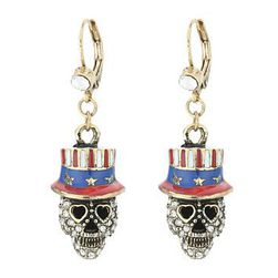 Bijuterii Femei Betsey Johnson Americana Skull Drop Earrings RedWhite