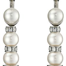Oscar de la Renta Pearl Pave Backdrop P Earrings White/Silver