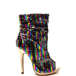 Incaltaminte Femei CheapChic Party Perf Slouchy Pointy Sequin Booties Rainbow