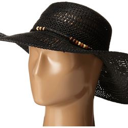 Ralph Lauren Paper Straw Open Weave Tassel Beach Hat Black