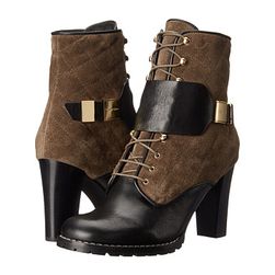 Incaltaminte Femei See by Chloe Suede Flat Leather Lace Up Bootie BlackGrey