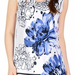 Rochie casual alba cu flori albastre si dungi 17930BM