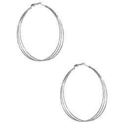 Bijuterii Femei GUESS Silver-Tone Triple Textured Hoop Earrings silver