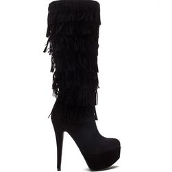 Incaltaminte Femei CheapChic Fringe Worthy Faux Suede Platform Boots Black