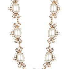 Natasha Accessories Synthetic Pearl & Crystal Station Necklace ANTIQUE GOLD-PEARL