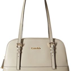 Calvin Klein Claudia Glazed Leather Satchel Stone