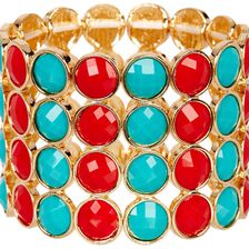 Natasha Accessories 4-Row Stretch Bracelet GLD-TUR-RED