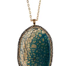 Natasha Accessories Long Chain Large Pave Pendant Necklace GREEN-GOLD