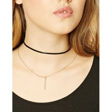 Bijuterii Femei Forever21 Layered Bar Pendant Choker Goldblack