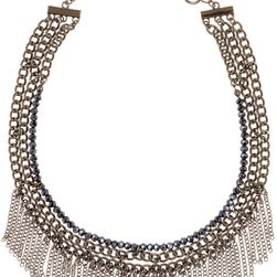 Free Press Multi-Layered Beaded Fringe Choker BLUE HEM-HEMATITE