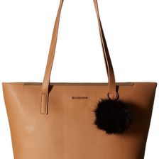 Rampage Saffiano Tote with Pom Pom Detail Tan