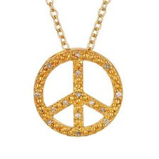 Bijuterii Femei Savvy Cie 14K Gold Plated Vermeil Diamond Peace Sign Pendant Necklace - 003 ctw Yellow