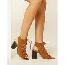 Incaltaminte Femei Forever21 Lace-Up Faux Suede Cutout Heels Tan
