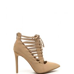 Incaltaminte Femei CheapChic Special E-vent Pointy Lace-up Heels Nude