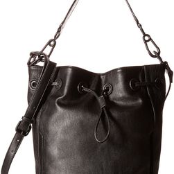 French Connection Paige Drawstring Black Bubble PU