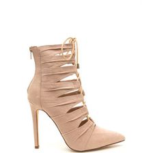 Incaltaminte Femei CheapChic Pretty Pleats Faux Suede Lace-up Booties Nude