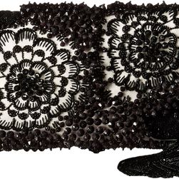 Oscar de la Renta Petite Evening Black Embroidered Satin