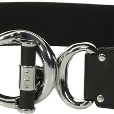 Ralph Lauren Woodbridge 1 3/4" Ribbed Stretch Belt w/ Leather Wrapped Toggle Interlock Black/Black