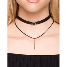 Bijuterii Femei CheapChic Circle And T 2pc Choker Set Black Prt