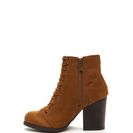 Incaltaminte Femei CheapChic Morale Boost Laced Block Heel Booties Chestnut