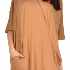 Rochie casual camel lejera cu buzunare 53584C