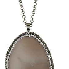 Natasha Accessories Long Chain Large Pave Pendant Necklace GREY